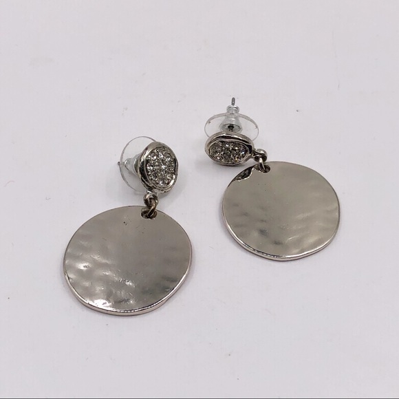 Silver Tone Disc and Round Crystal Dangle Post Earrings - Picture 3 of 8